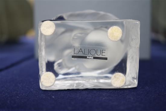 A Lalique frosted glass seated cat on plinth base (boxed with certificate)